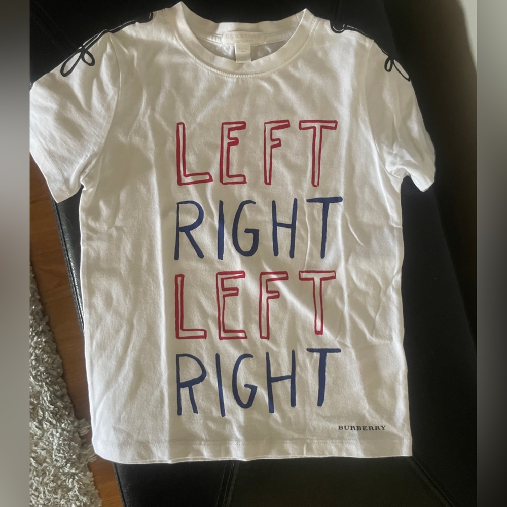 Kids Burberry White Top Left Right Shirt. Size 6Y. New without tag.
